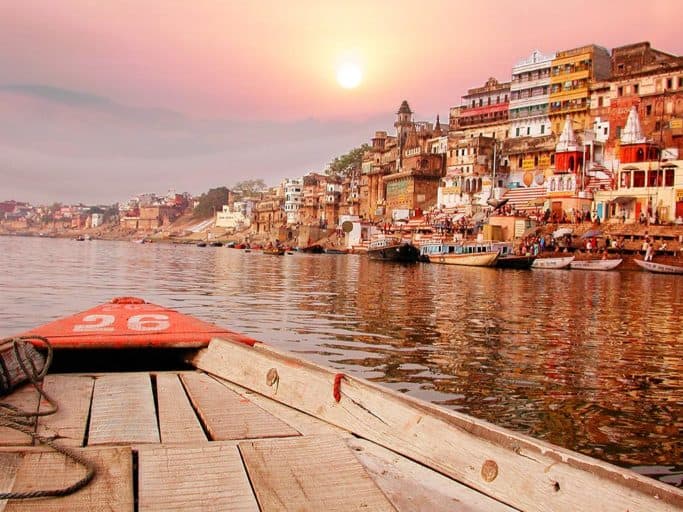 india sunset river bank