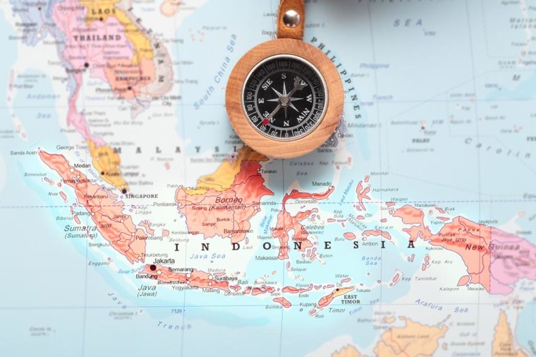 map with indonesia and compass