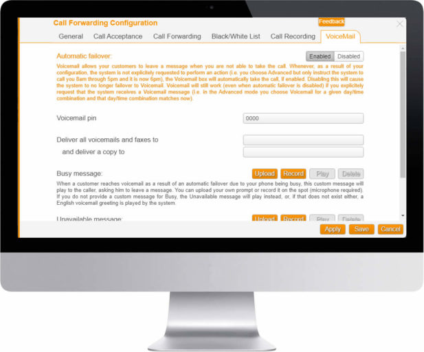 control panel screen voicemail