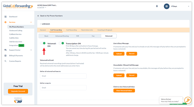 voicemail transscription on