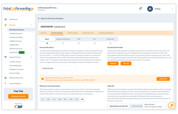 control panel features